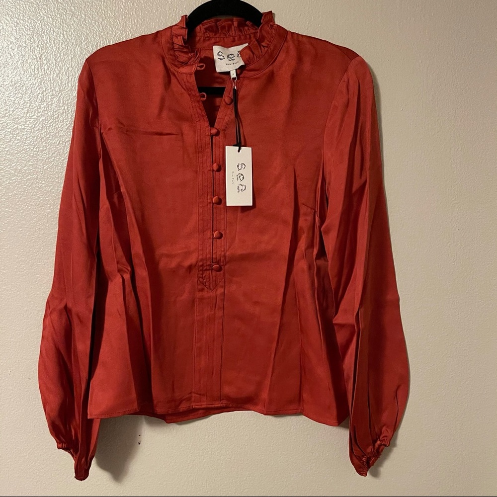 NWT SEA Ruffle Button Front Blouse - Picture 2 of 5